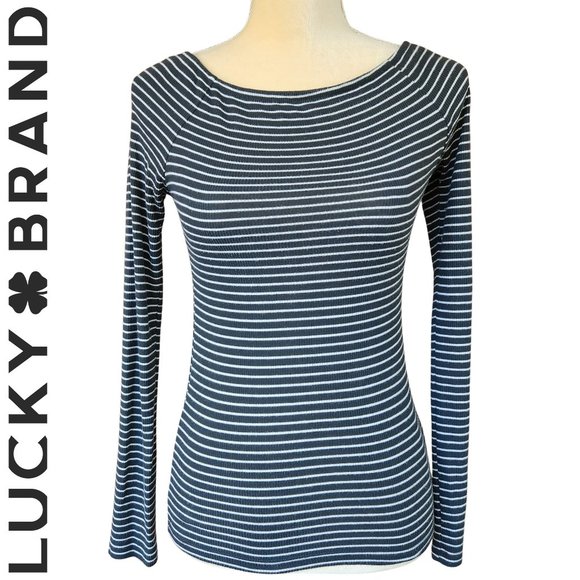 LUCKY BRAND Women's Long Sleeve Criss-Cross Back Striped T-Shirt Size Small - Picture 1 of 5